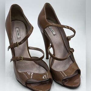 Miu miu Mary Jane Classic Ever Chic prada Double Strap Beige Nude Heel Sz 37/6-7